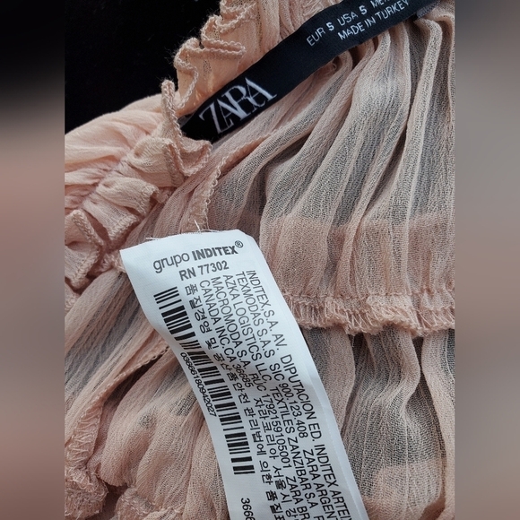 ZARA ruffle blouse large blush short sleeved top Sz Small blushpink - Picture 13 of 14